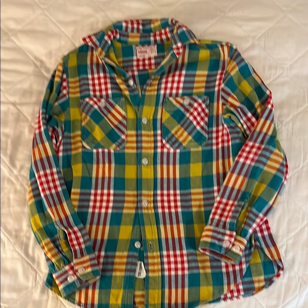 Denim Dungaree boys cotton flannel button down shirt. Size 12-14. Never worn